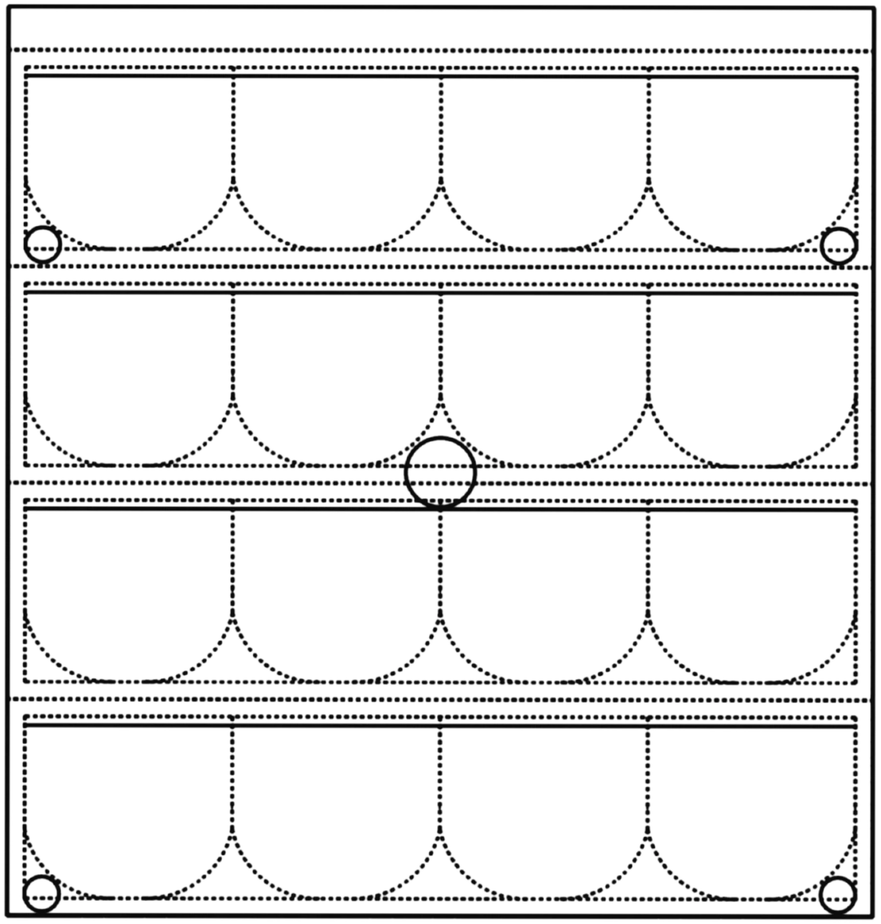 Blueprint da Placa P20R — 4 fileiras × 4 bolsas por m² com bolsas coloridas e pontos de ancoragem